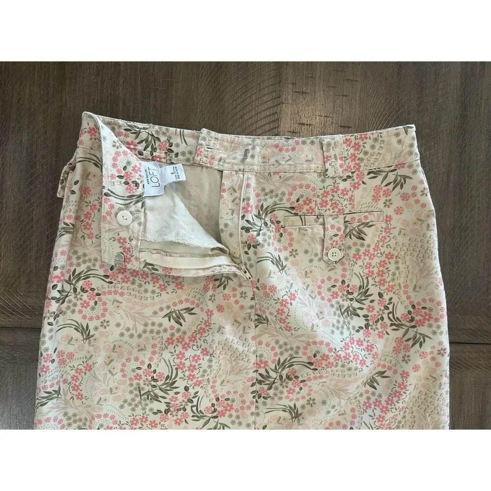 Ann Taylor LOFT Beige Pink Floral 100% Cotton Mini Straight Pencil Skirt Size 6 - Picture 5 of 10